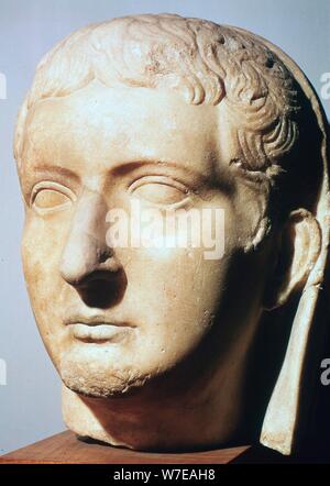 Head of the Roman Emperor Tiberius Caesar, 1st century. Artist: Unknown Stock Photo