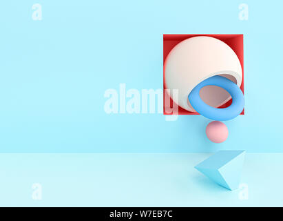 abstract 3d image render of a series of objects with pastel colors. no one on stage. Stock Photo