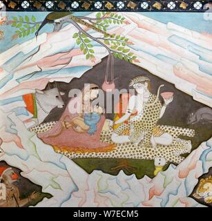 The holy family seated in a cave on Mount Kailasa. Artist: Unknown Stock Photo