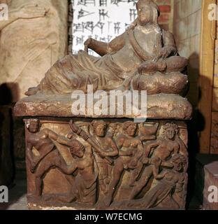 Etruscan sarcophagus showing a battle scene. Artist: Unknown Stock Photo