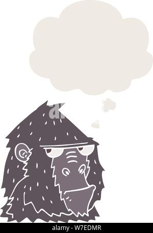 cartoon gorilla with thought bubble in retro style Stock Vector