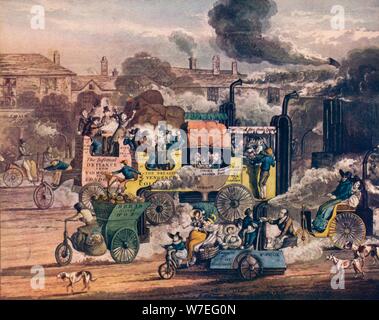 'The Progress of Steam - A view in White Chapel Road', 1905. Artist: Henry Thomas Alken Stock Photo