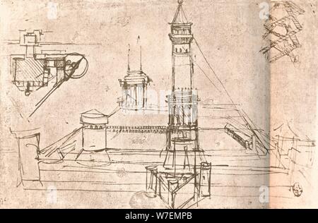 Architecture for castles, c1472-c1519 (1883). Artist: Leonardo da Vinci. Stock Photo