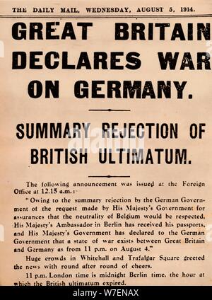 Britain declares war on Germany, 1914 (1935). Artist: Unknown. Stock Photo