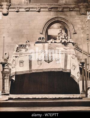 'The Imperial Crown, The Orb, and the Sceptre on King George's coffin in Westminster Hall', 1936. Artist: Unknown. Stock Photo