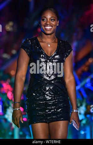American tennis player Sloane Stephens poses as she arrives at the reception party for the Hengqin Life WTA Elite Trophy Zhuhai 2017 tennis tournament Stock Photo