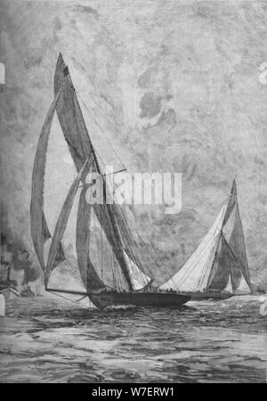 The 'Shamrock' and the 'Columbia' racing for the America's Cup, 1899 (1906). Artist: Unknown. Stock Photo