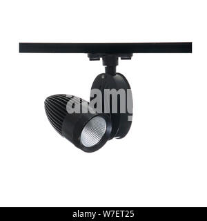 Black spot ceiling led light interior lamp isolated on white background. Tracking lamp a new technology for Smart and ECO City Stock Photo