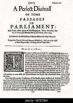 Front page of A Perfect Diurnall of Some Passages in Parliament, 1643 (1905). Artist: Unknown. Stock Photo