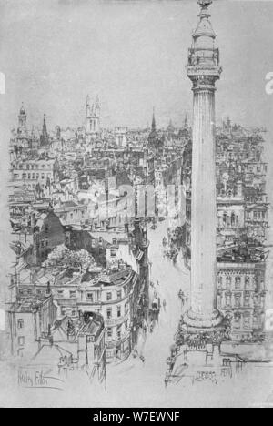 'The Monument, Fish Street Hill, from the steeple of St. Magnus', c1903, (1903). Artist: Hedley Fitton. Stock Photo