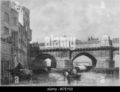 'The Southwark End of Old London Bridge', 1831, (1912). Artists: Unknown, Edward William Cooke. Stock Photo