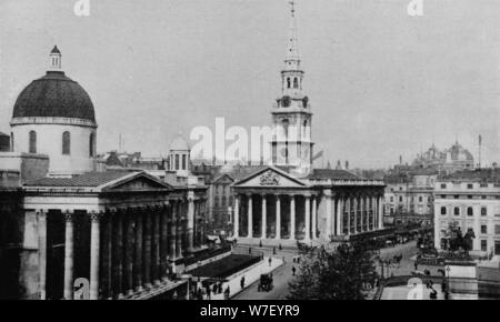 National Gallery and Church of St Martin-in-the-Fields, Westminster, London, c1910 (1911). Artist: Photochrom Co Ltd of London. Stock Photo