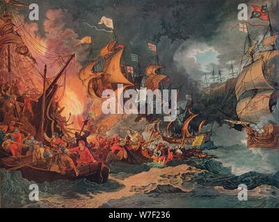 'Defeat of the Spanish Armada', c1797. Artist: Philip James de Loutherbourg. Stock Photo