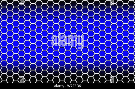 Illustration. Abstract background consisting of white hexagons on a blue background with dark edges. Stock Photo