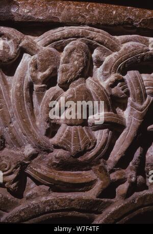 Detail of Norman Font, in 12th century Church within Porchester Castle, Hampshire, 20th century. Artist: CM Dixon. Stock Photo