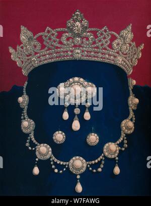 'Parure of Diamonds and Pearls - The Gift of HRH The Prince of Wales', 1863.  Artist: Robert Dudley. Stock Photo