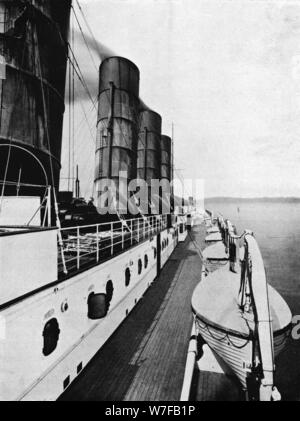 'The boat deck of the Lusitania, showing lifeboats', 1915. Artist: Unknown. Stock Photo