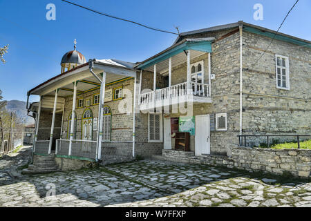 Lahic, Ismayilli region, Azerbaijan - April 28, 2019. Exterior view of Lahic History Museum, housed in the 1902 former Agoglu Mosque in Lahic, Azerbai Stock Photo