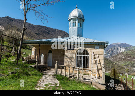 Lahic, Ismayilli region, Azerbaijan - April 28, 2019. Holy shrine at a cemetery in Lahic village of Azerbaijan. Stock Photo