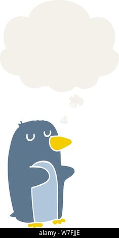 cartoon penguin with thought bubble in retro style Stock Vector
