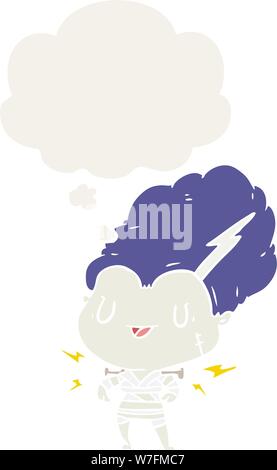 cartoon undead monster woman with thought bubble in retro style Stock Vector