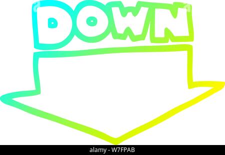 cold gradient line drawing of a cartoon down arrow Stock Vector
