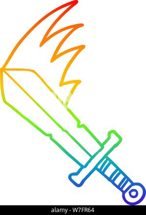 rainbow gradient line drawing of a cartoon swinging sword Stock Vector