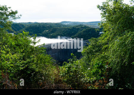 Kariba Dam, dam wall with hydroelectric plant, Zambia, Zimbabwe, Stock Photo