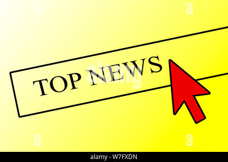 Top news. The concept of breaking news. Computer mouse cursor on a button with the words Breaking News. Rating of publications Stock Photo