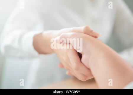 Close up of partnership handshake successful after negotiating business. Connection deal concept. Stock Photo