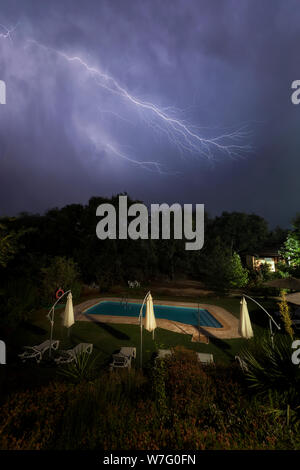 Thunderstorm, lighting and thunder in a storm in Caceres, Spain Stock Photo