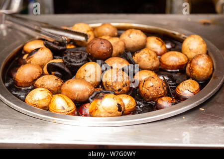 Taiwanese eggs boiled in tea with mushrooms Stock Photo