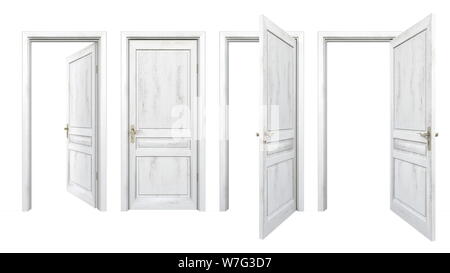 Collection of old wooden doors isolated on white Stock Photo