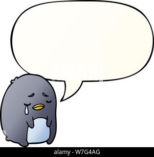 cartoon crying penguin with speech bubble in smooth gradient style Stock Vector