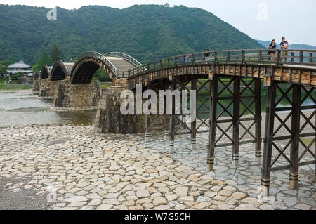 The Kintai Bridge built in 1673 over the Nishiki River, in the city of Iwakuni, in Yamaguchi Prefecture, Japan. Stock Photo