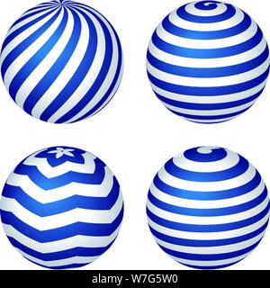 Vector illustration. Set of four stripped balls in blue and three dimensions. Stock Vector