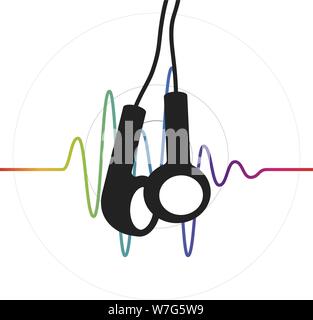 Vector illustration. Earphones over good vibes background. Isolated on white. Stock Vector