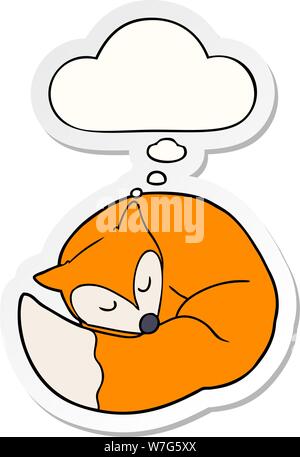 cartoon sleeping fox with thought bubble as a printed sticker Stock Vector