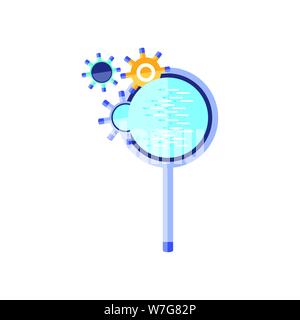 gear pinions with search magnifying glass vector illustration design Stock Vector