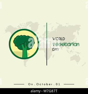 World Vegetarian Day with Broccoli vector icon and world map Stock Vector