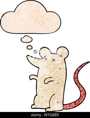 cartoon rat with thought bubble in grunge texture style Stock Vector