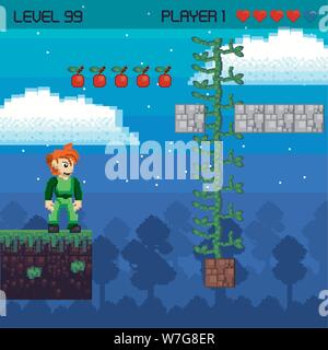 Retro videogame pixelated scenery Stock Vector
