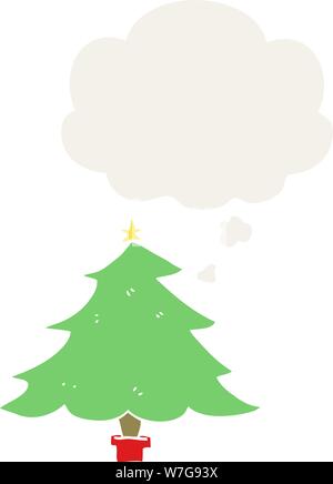 cartoon christmas tree with thought bubble in retro style Stock Vector