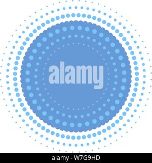 Vector illustration. Halftone circle in blue with concentric dots and copy space. Stock Vector