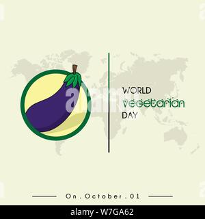 World Vegetarian Day with Eggplant vector icon and world map Stock Vector