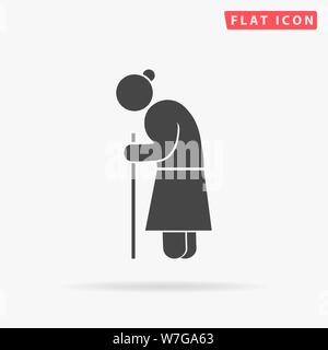 Old woman walking with cane. Grandmother character. Grandma pensioner person. Flat design style minimal vector illustration icon for web design Stock Vector