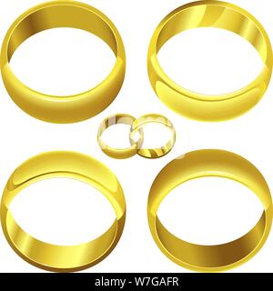 Vector illustration. Gold rings in different positions and colors. Isolated. Stock Vector
