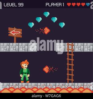 Retro videogame pixelated scenery Stock Vector