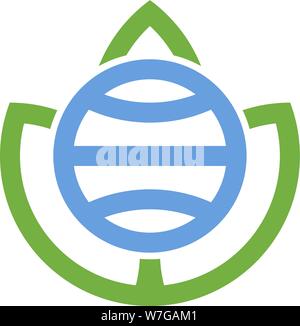 Vector illustration. Leaf and earth icon in flat and geometric style. Stock Vector