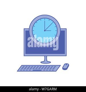 desktop computer device with time clock vector illustration design Stock Vector